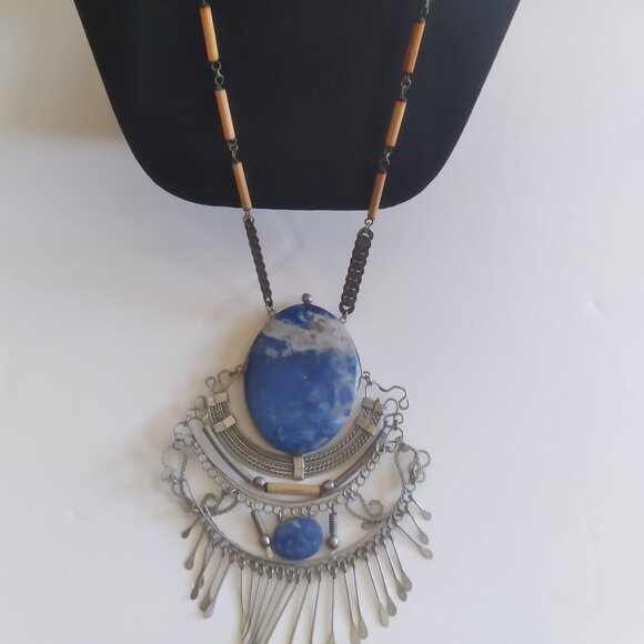 Boho Style Large Stone Lapis Unique Custom Designed Necklace - Picture 1 of 7